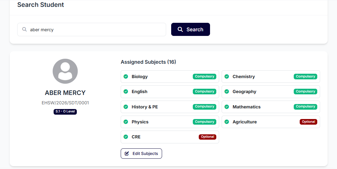 Students module screenshot
